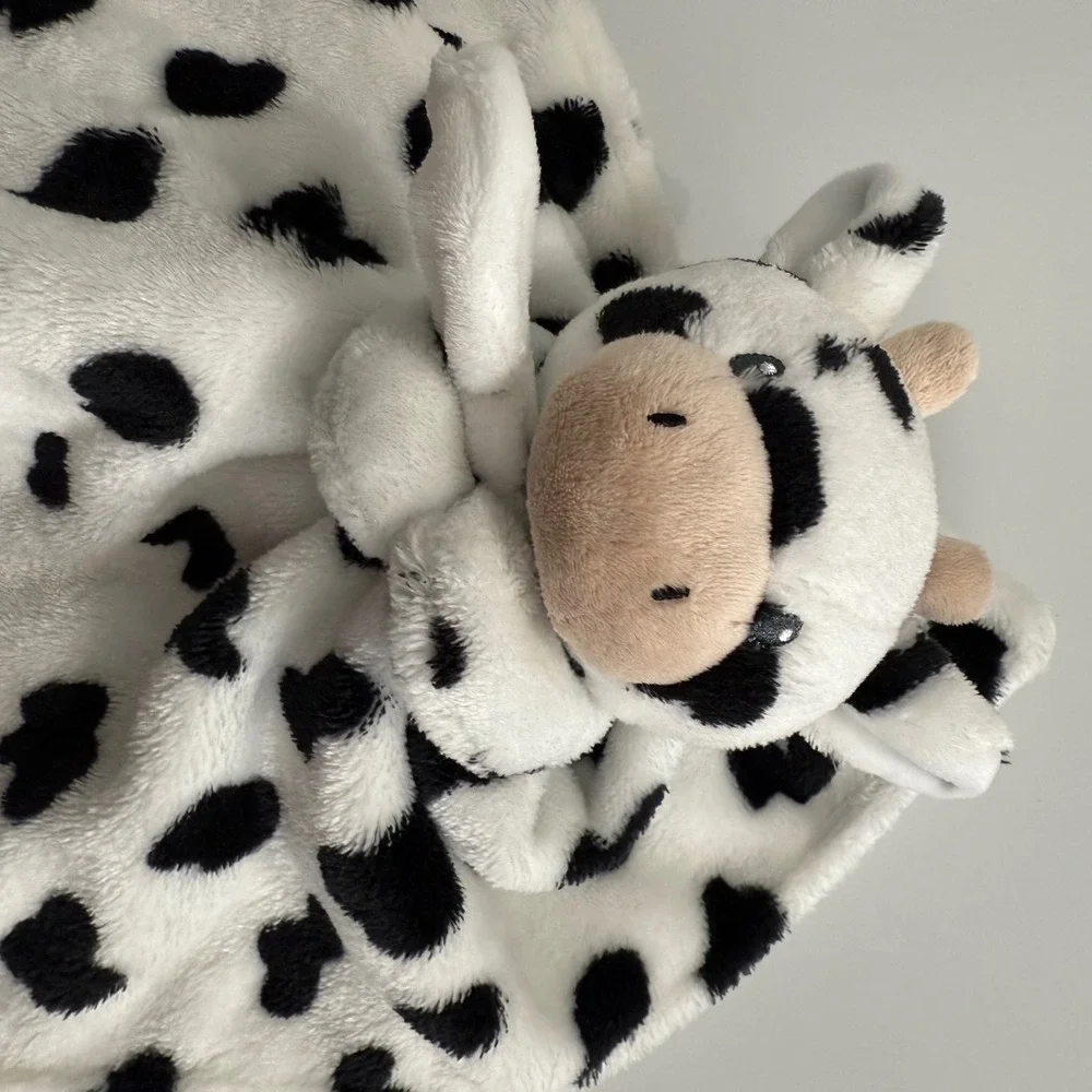 Carter's Cow Lovey Security Blanket Plush Baby Blanket Black White Soft 2024 EUC